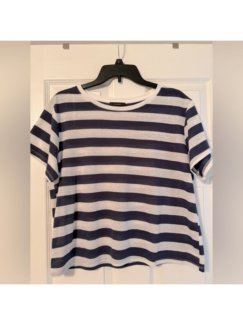 Halogen Boxy Blue and White Striped Tee